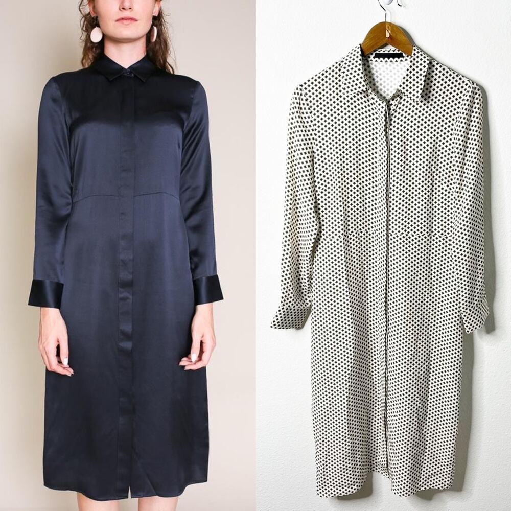 Jenni Kayne Navy Satin Midi Shirt Dress & Polka Dot Silk Midi Shirt Dress